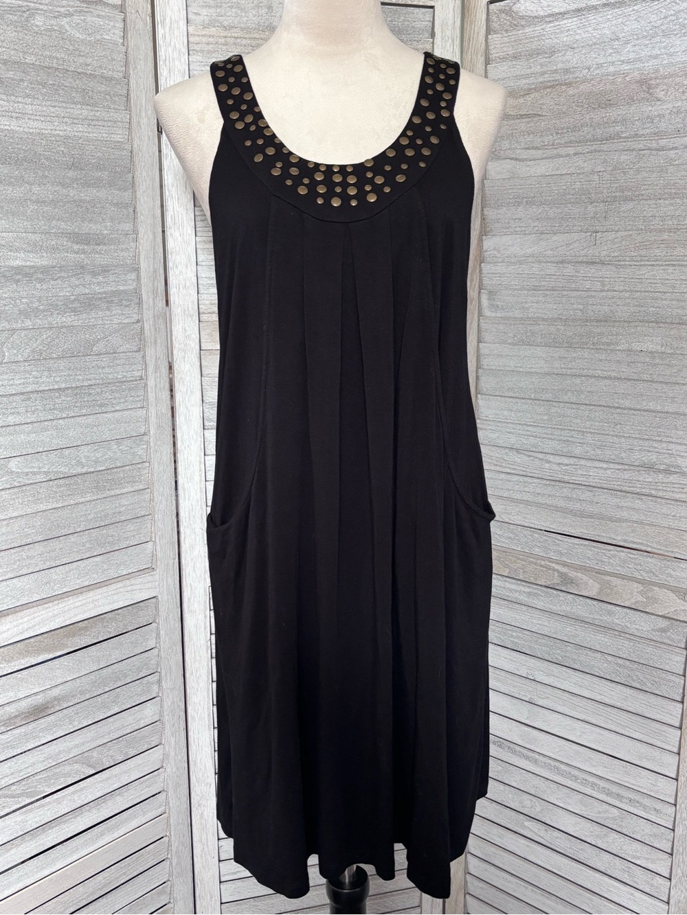KENNETH COLE REACTION SZ XL Black Studded Soft Pocket Dress Rock N Roll Retro